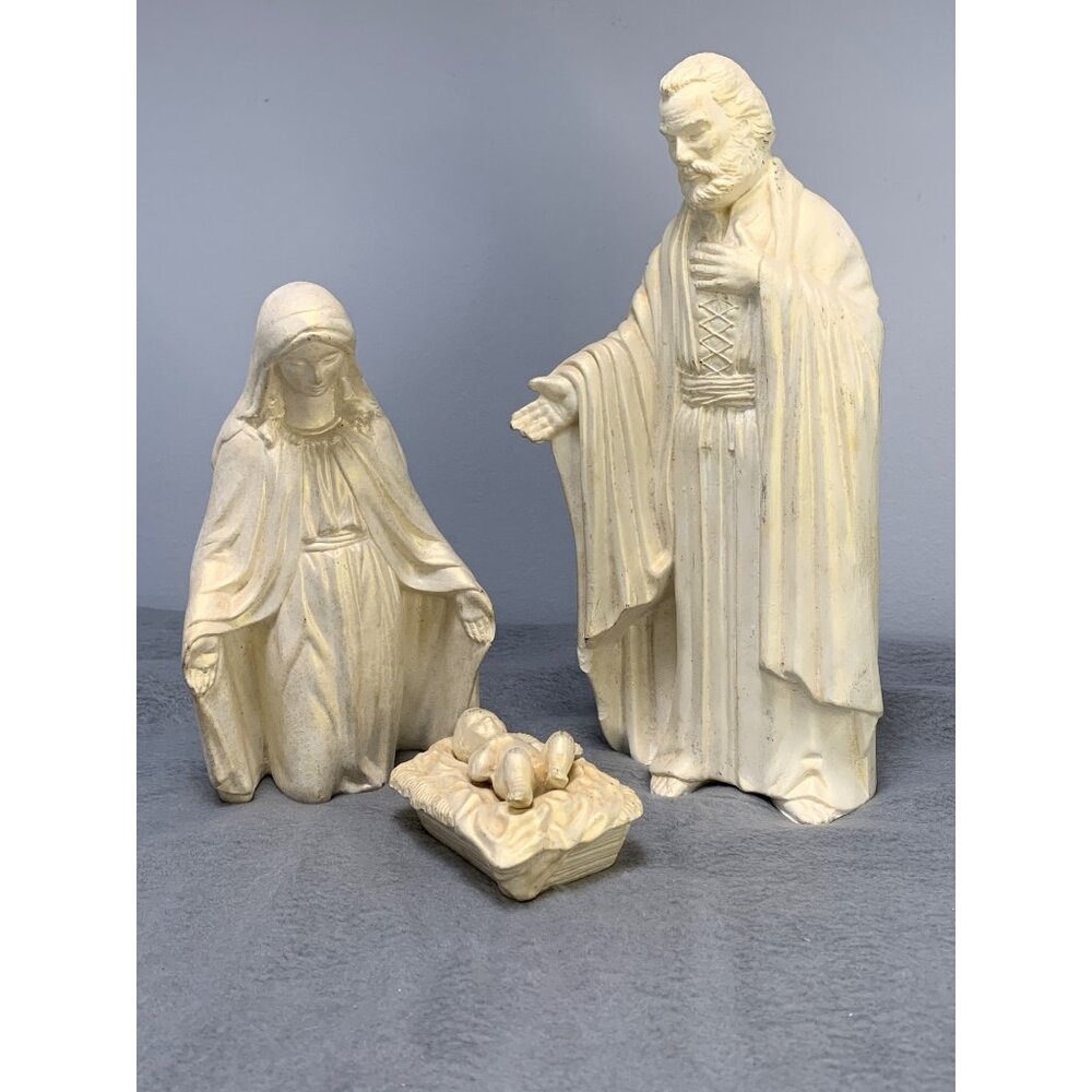 Vintage Nativity Figurine Set with Joseph Mary & Baby Jesus on Manger